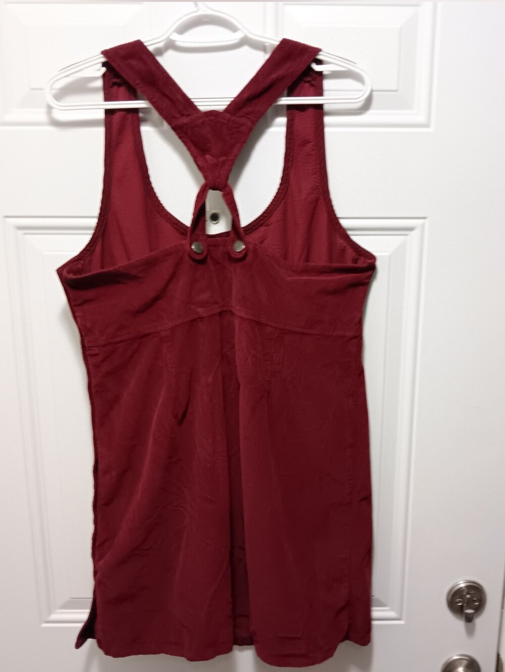 American Eagle Burgundy L Corduroy Pinafore Overall Mini Dress Academia Preppy - Picture 9 of 9